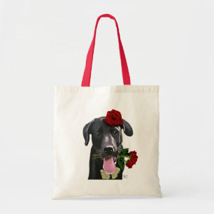 Schwarzes Labrador mit Rosen 2 Tragetasche