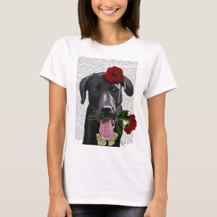Schwarzes Labrador mit Rosen T-Shirt