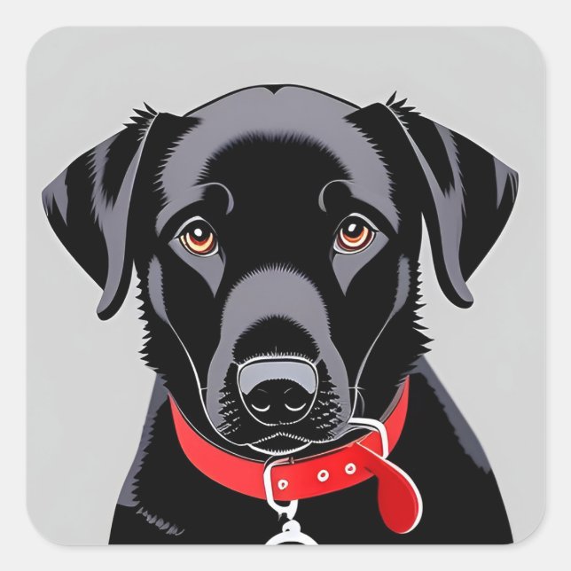 Schwarzes Labrador mit rotem Collar Quadratischer Aufkleber (Vorderseite)