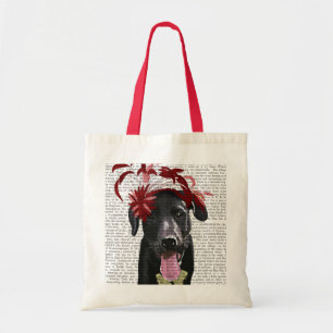 Schwarzes Labrador mit rotem Fascinator Tragetasche
