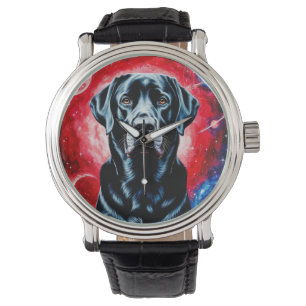 Schwarzes Labrador-Porträt in einem kosmischen Rau Armbanduhr