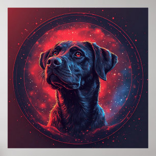 Schwarzes Labrador-Porträt in einem kosmischen Rau Poster