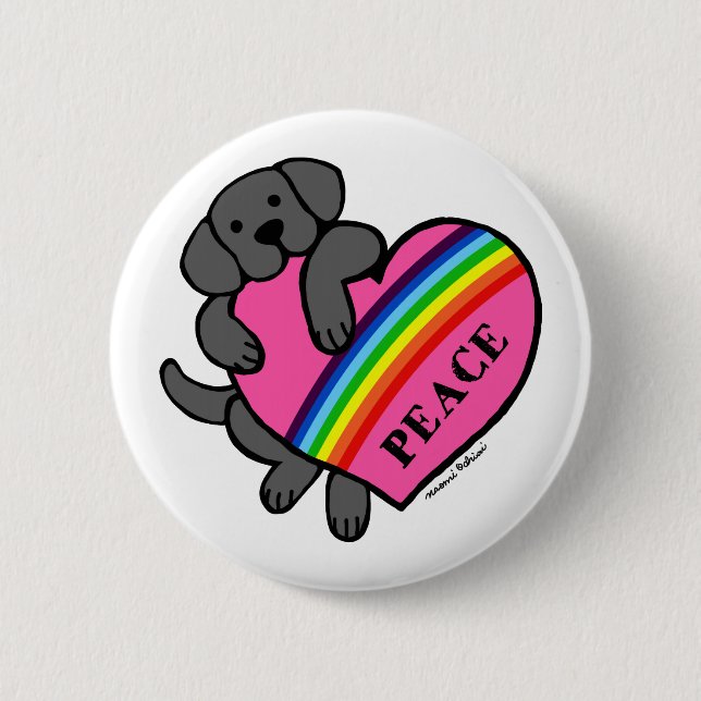 Schwarzes Labrador-Regenbogen-Herz Button (Vorderseite)