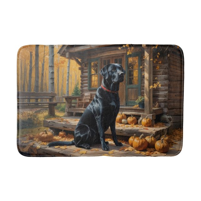 Schwarzes Labrador Retriever Log Kabine Herbst Badematte (Vorderseite)