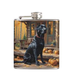Schwarzes Labrador Retriever Log Kabine Herbst Flachmann