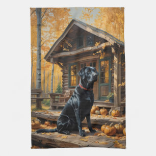 Schwarzes Labrador Retriever Log Kabine Herbst Geschirrtuch