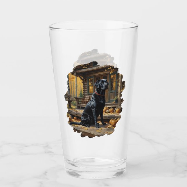 Schwarzes Labrador Retriever Log Kabine Herbst Glas (Vorderseite)