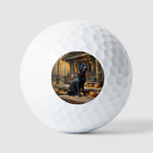 Schwarzes Labrador Retriever Log Kabine Herbst Golfball