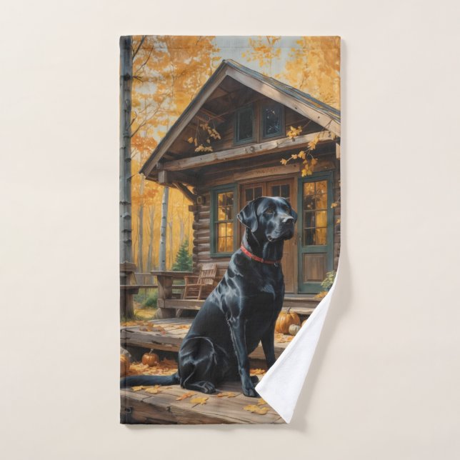 Schwarzes Labrador Retriever Log Kabine Herbst Handtuch (Handtuch)