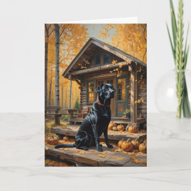Schwarzes Labrador Retriever Log Kabine Herbst Karte (Vorderseite)