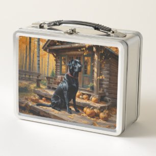 Schwarzes Labrador Retriever Log Kabine Herbst Metall Brotdose