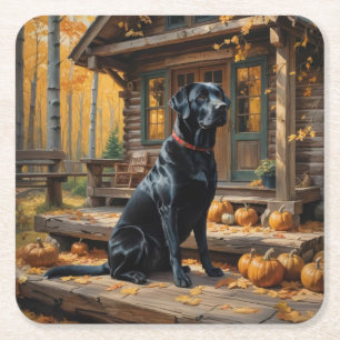 Schwarzes Labrador Retriever Log Kabine Herbst Rechteckiger Pappuntersetzer