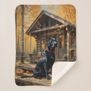 Schwarzes Labrador Retriever Log Kabine Herbst Sherpadecke