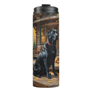 Schwarzes Labrador Retriever Log Kabine Herbst Thermosbecher