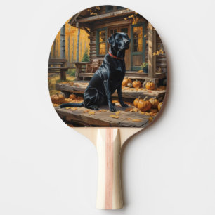 Schwarzes Labrador Retriever Log Kabine Herbst Tischtennis Schläger