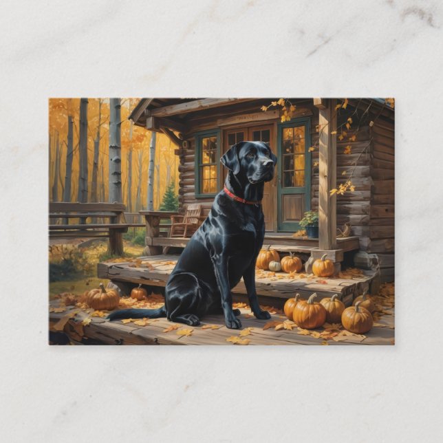 Schwarzes Labrador Retriever Log Kabine Herbst Visitenkarte (Vorderseite)