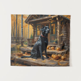 Schwarzes Labrador Retriever Log Kabine Herbst Wandteppich
