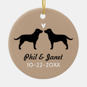 Schwarzes Labrador Retrievers Paar mit Herz-Custom Keramik Ornament