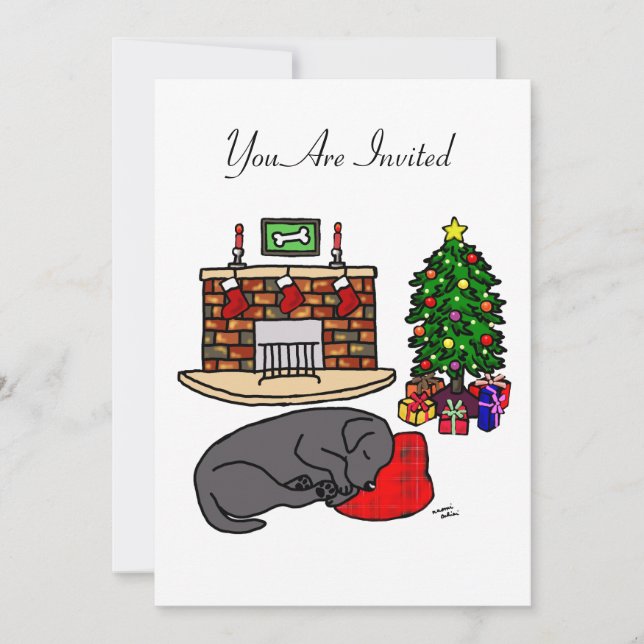 Schwarzes Labrador Schlafen Weihnachtsfest Party Einladung (Vorderseite)