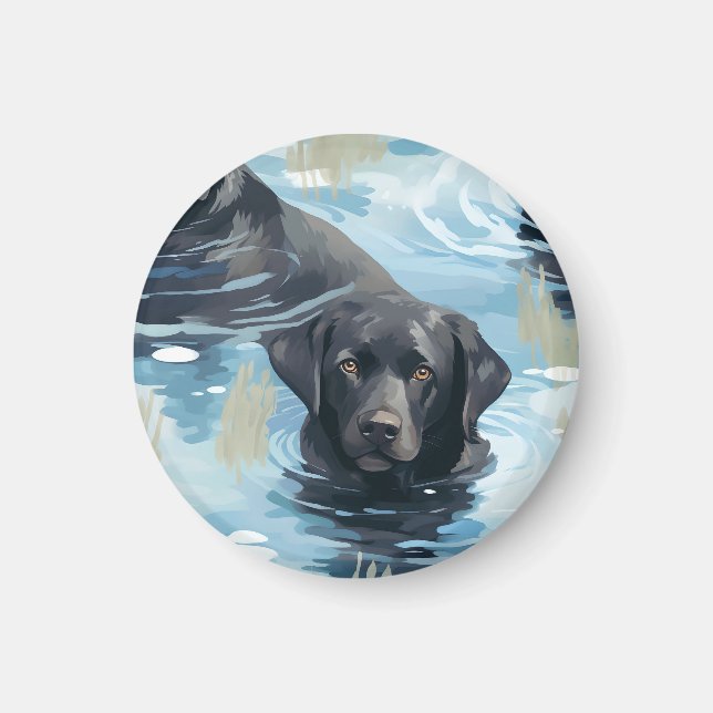 Schwarzes Labrador-Schwimmmuster Magnet (Vorne)