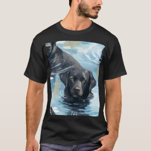 Schwarzes Labrador-Schwimmmuster T-Shirt