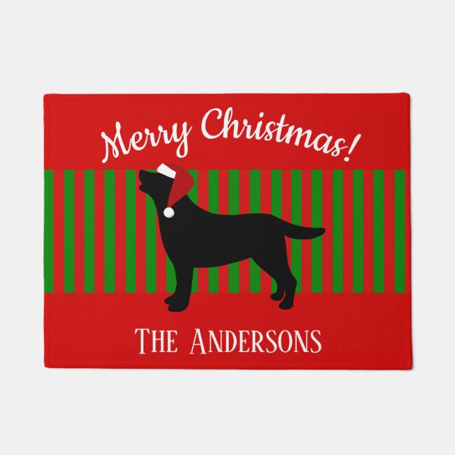 Schwarzes Labrador-Silhouette-Sankt-Weihnachten Fußmatte (Vorderseite)
