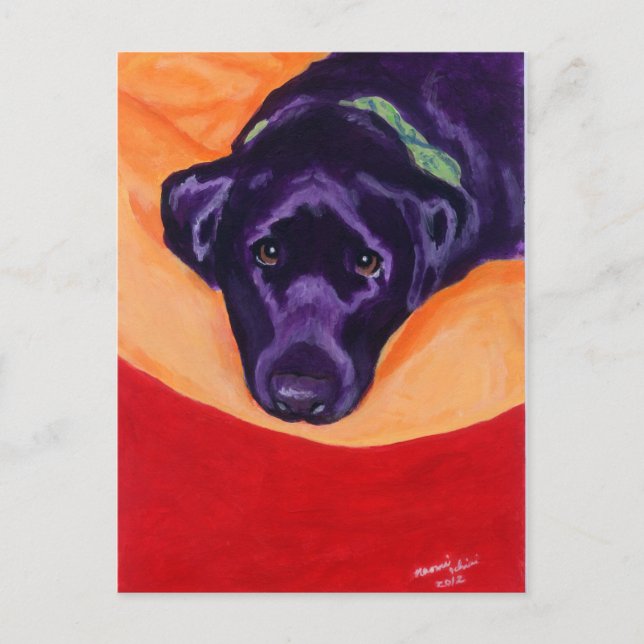 Schwarzes Labrador-Stempelgemälde Postkarte (Vorderseite)