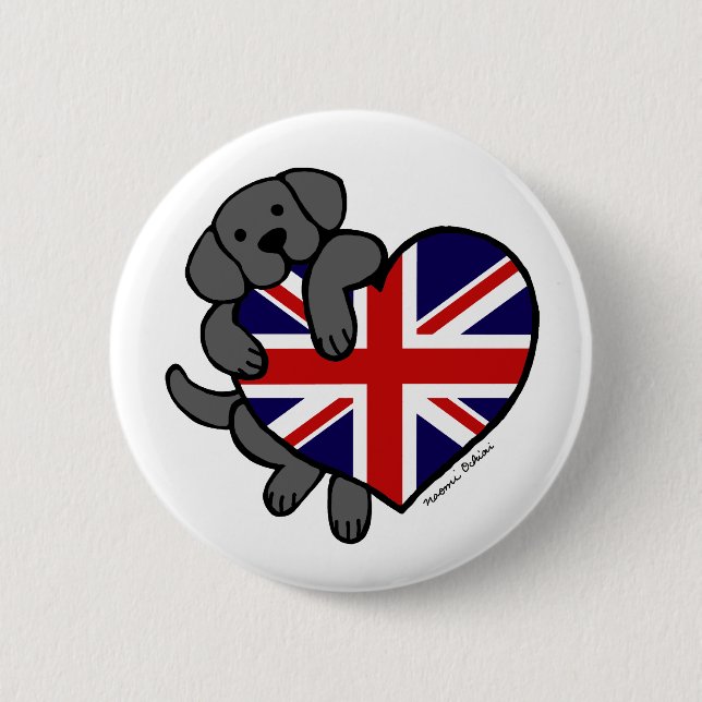 Schwarzes Labrador u. Cartoon des Button (Vorderseite)