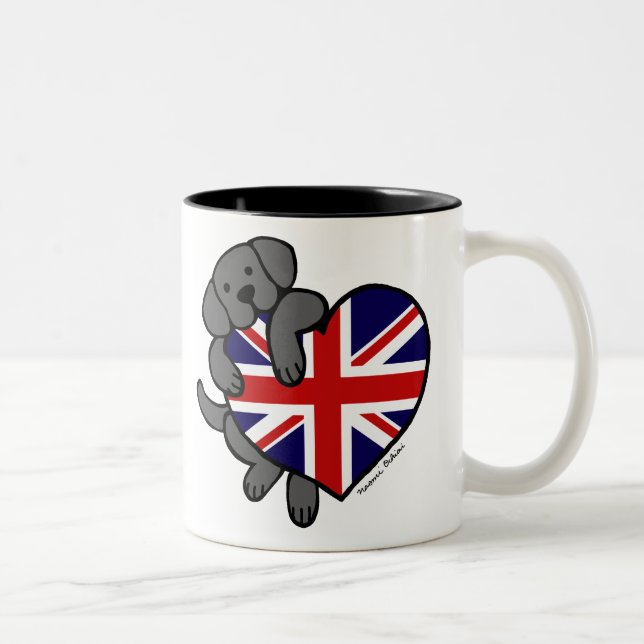 Schwarzes Labrador u. Cartoon des Zweifarbige Tasse (Rechts)