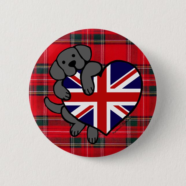 Schwarzes Labrador u. CartoonTartan des Button (Vorderseite)