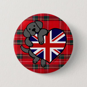 Schwarzes Labrador u. CartoonTartan des Button
