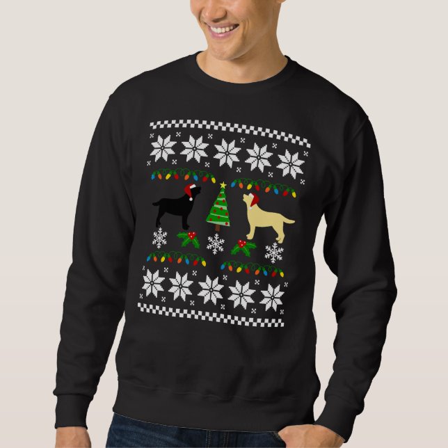 Schwarzes Labrador und gelbes Labrador Frohe Weihn Sweatshirt (Vorderseite)