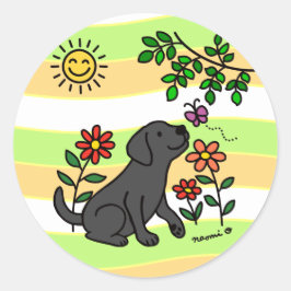 Schwarzes Labrador und Grün Runder Aufkleber