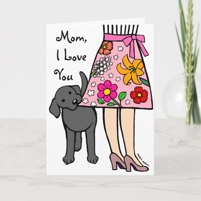 Schwarzes Labrador und Mama-Rock-Cartoon Karte (Vorderseite)