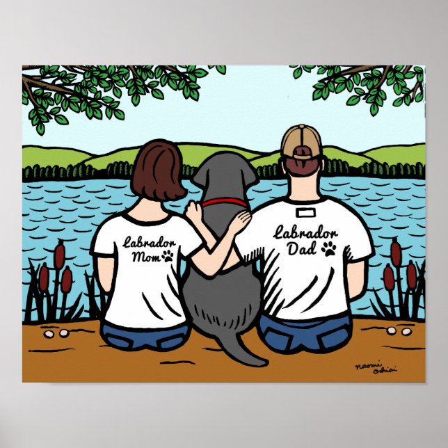 Schwarzes Labrador und Mama und Vater Poster (Vorne)