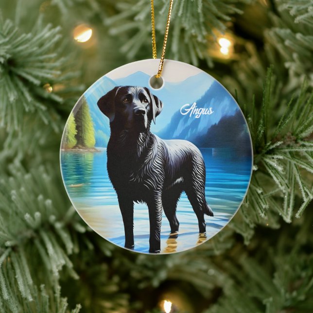 Schwarzes Labrador und See Keramik Ornament (Baum)