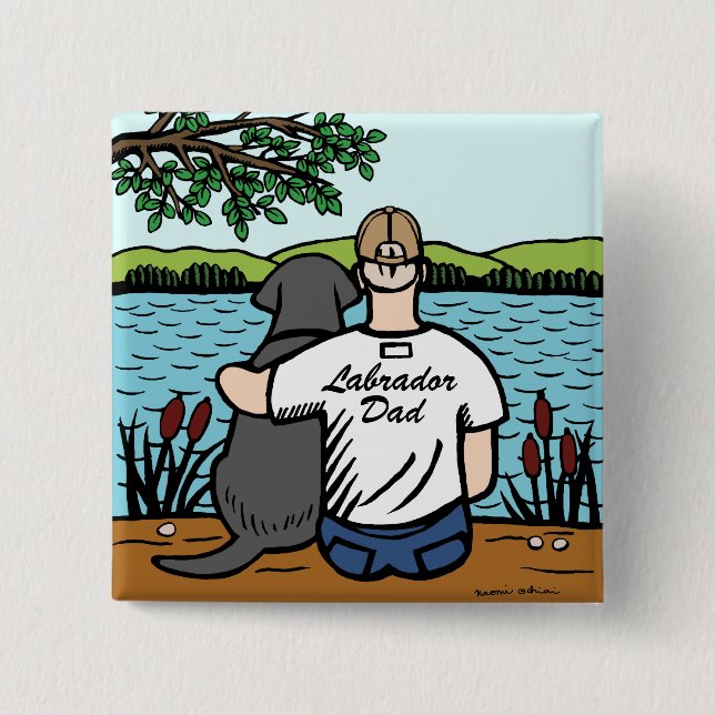 Schwarzes Labrador und Vater Button (Vorderseite)