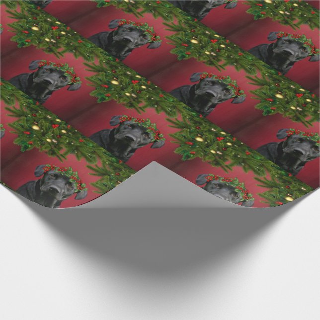 Schwarzes Labrador-Weihnachten Geschenkpapier (Ecke)