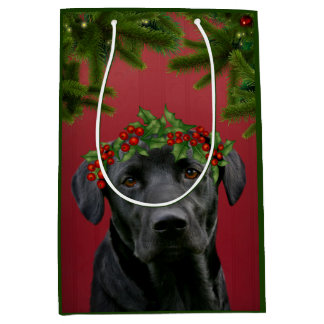Schwarzes Labrador Weihnachten Mittlere Geschenktüte