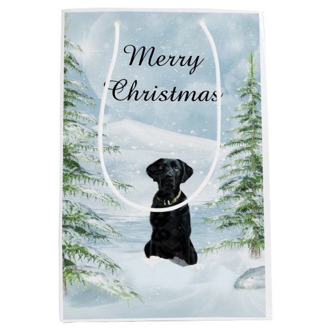 Schwarzes Labrador Weihnachten Mittlere Geschenktüte (Vorderseite)