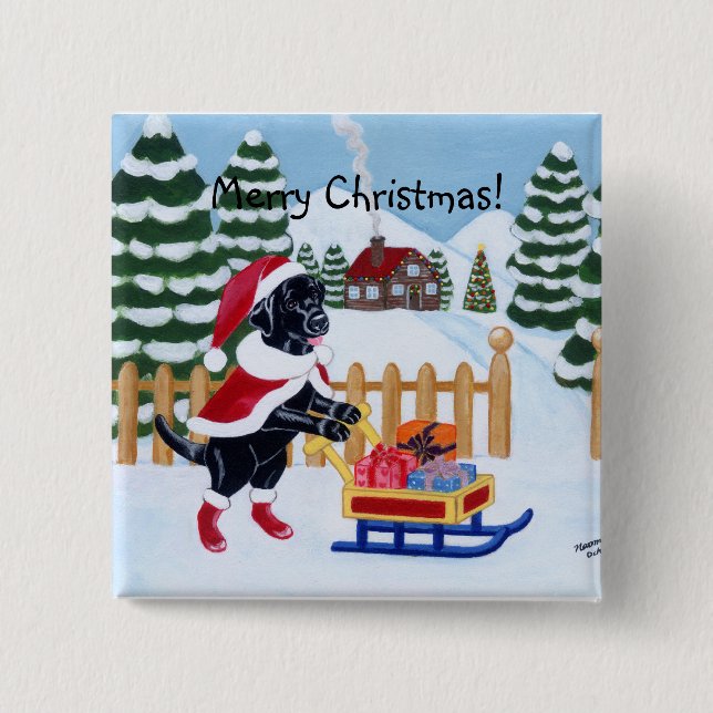 Schwarzes Labrador-Weihnachten Sankt Button (Vorderseite)