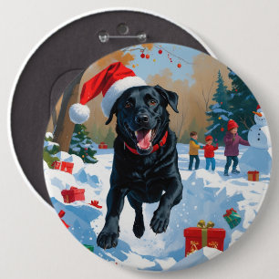 Schwarzes Labrador-Weihnachtsfest-Schneeszene  Button