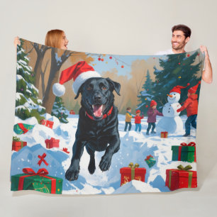Schwarzes Labrador-Weihnachtsfest-Schneeszene Fleecedecke