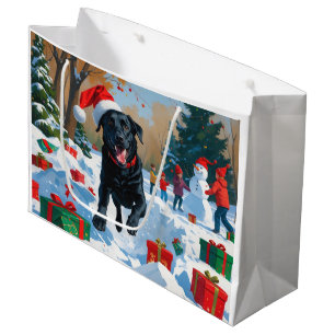 Schwarzes Labrador-Weihnachtsfest-Schneeszene Große Geschenktüte