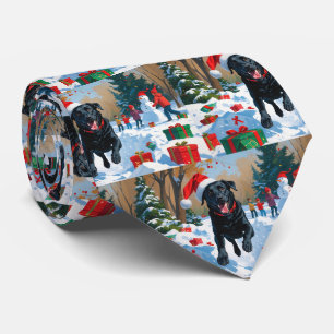 Schwarzes Labrador Weihnachtsfest Schneeszene Krawatte