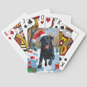 Schwarzes Labrador Weihnachtsfest Schneeszene Spielkarten