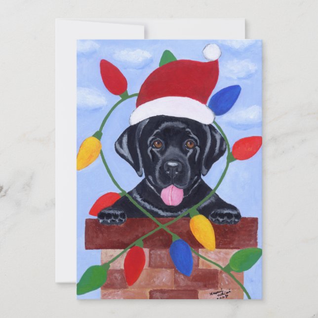 Schwarzes Labrador-Welpen-Sankt-Weihnachten Einladung (Vorderseite)