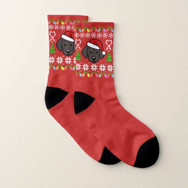 Schwarzes Labrador-Welpen-Weihnachtsmuster-Rot Socken (Paar)