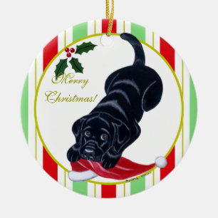 Schwarzes Labradorwelpen-u. Keramik Ornament
