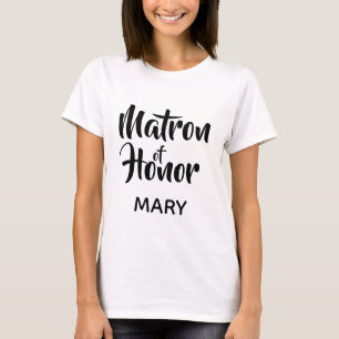 Schwarzes Lässiges Skript Matron von Honor Monogra T-Shirt